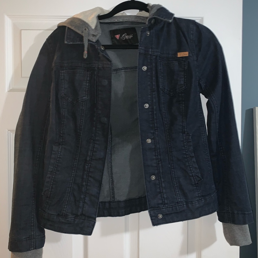 Size S guess jean jacket with grey hood